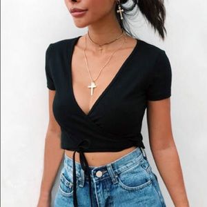 Cute black wrap crop top